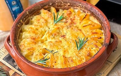 Baked dish with truffle potato gratin
