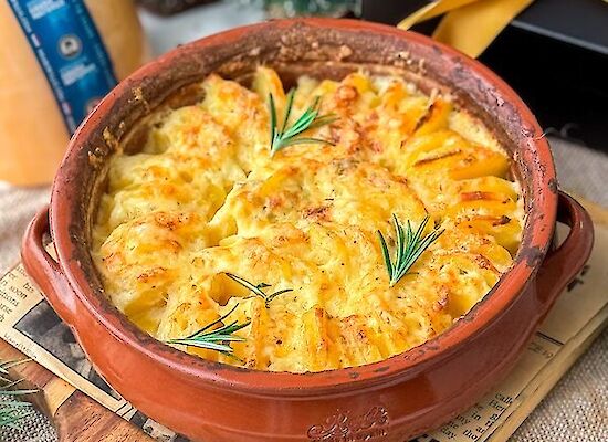 Baked dish with truffle potato gratin